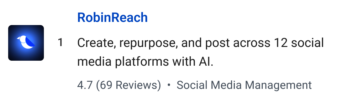 RobinReach: Create, repurpose, and post across 12 social media platforms with AI.