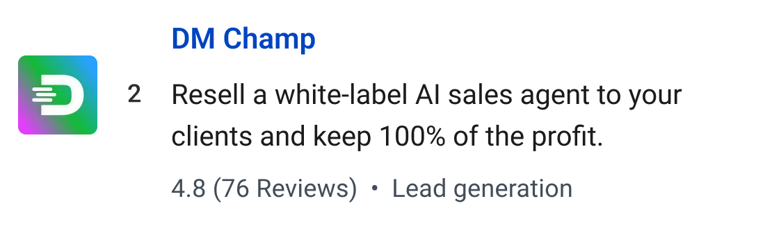 DM Champ: Resell a white-label AI sales agent to your clients and keep 100% of the profit.