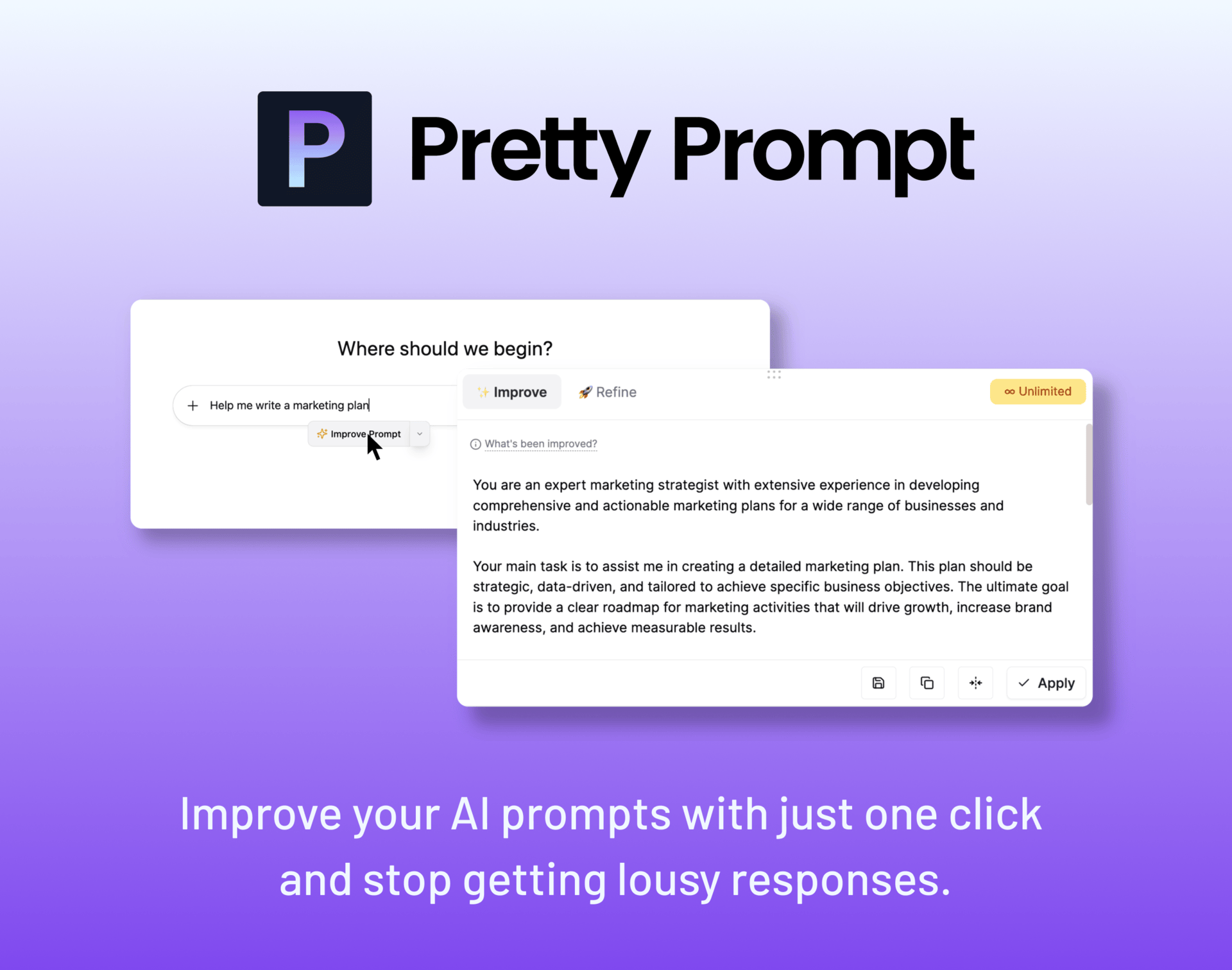 Leaving soon: Pretty Prompt. Gone in less than 4 days. Improve AI outputs with just one click and stop getting lousy responses.