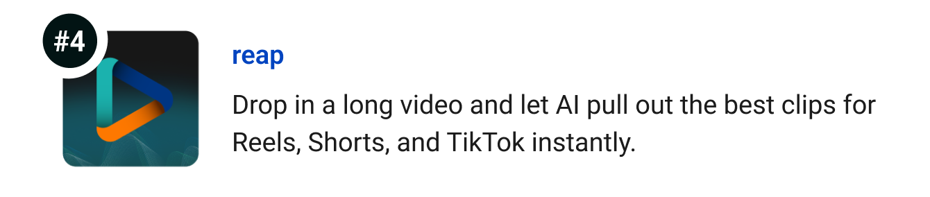 reap - Drop in a long video and let AI pull out the best clips for Reels, Shorts, and TikTok instantly.