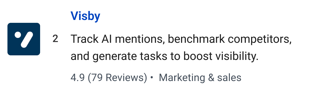 Visby: Track AI mentions, benchmark competitors, and generate tasks to boost visibility.