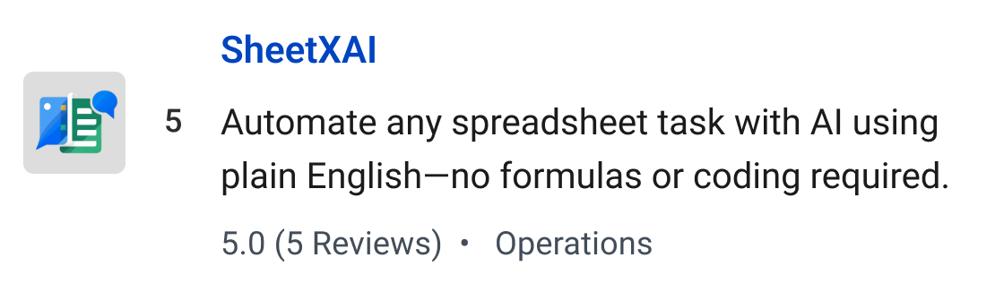 SheetXAI: Automate any spreadsheet task with AI using plain English—no formulas or coding required.