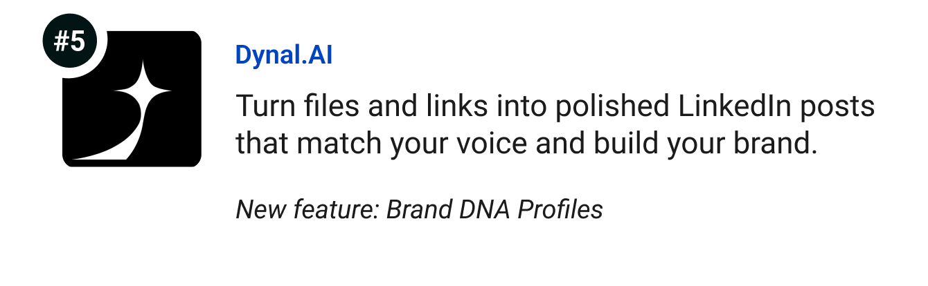 Dynal.AI - Turn files and links into polished LinkedIn posts that match your voice and build your brand.