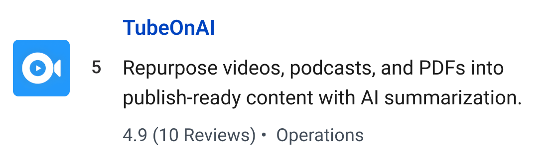 TubeOnAI: Repurpose videos, podcasts, and PDFs into publish-ready content with AI summarization.