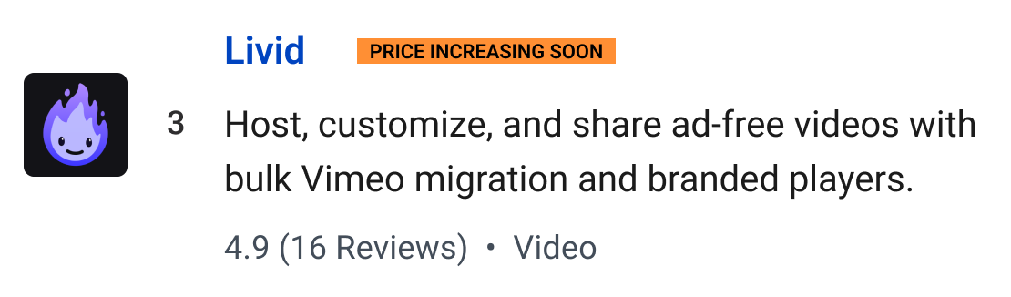 Livid (Price increasing soon): Host, customize, and share ad-free videos with bulk Vimeo migration and branded players.