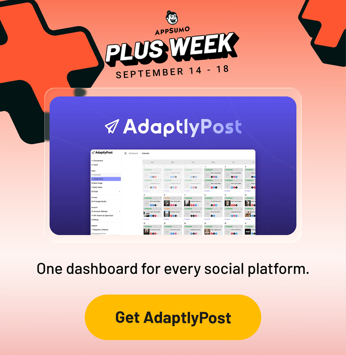 AdaptlyPost: One dashboard for every social platform.