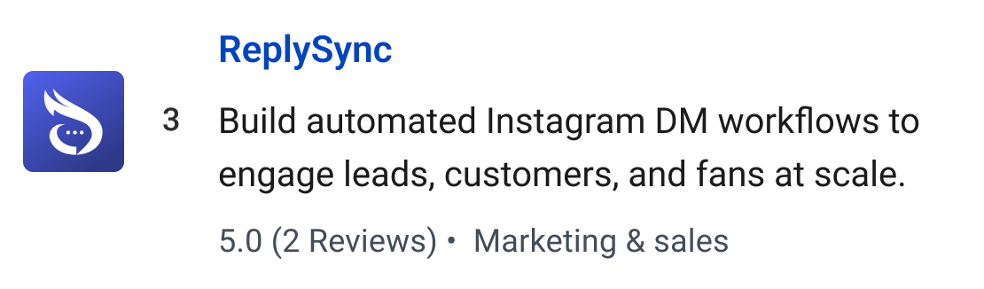 ReplySync: Build automated Instagram DM workflows to engage leads, customers, and fans at scale.