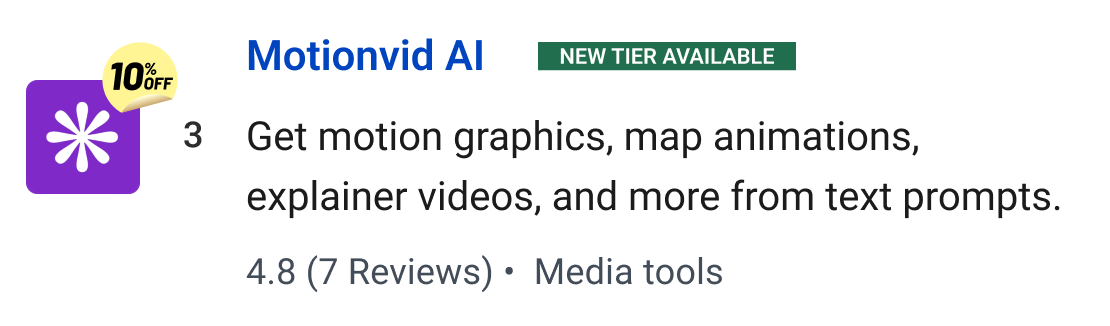 MotionVid AI: Get motion graphics, map animations, explainer videos, and more from text prompts.