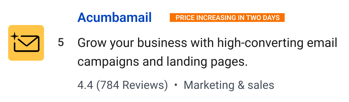 Acumbamail (Price increasing in two days): Grow your business with high-converting email campaigns and landing pages.