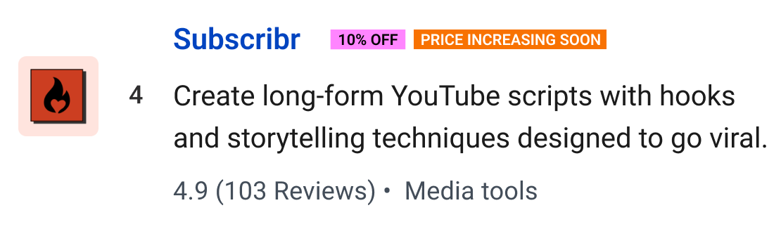 Subscribr (10% off for Black Friday): Create long-form YouTube scripts with hooks and storytelling techniques designed to go viral.