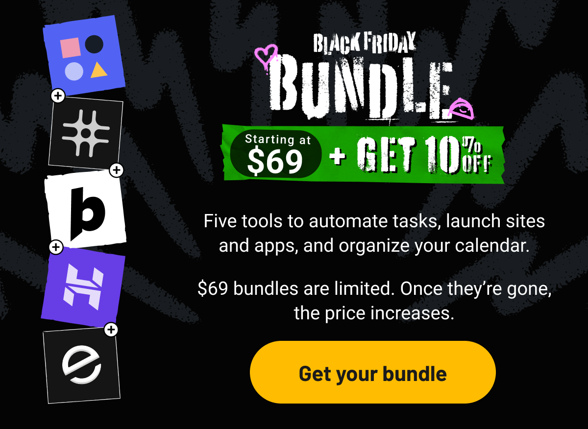 AppSumo Black Friday Bundle. Starting at $69 + get 10% off. 