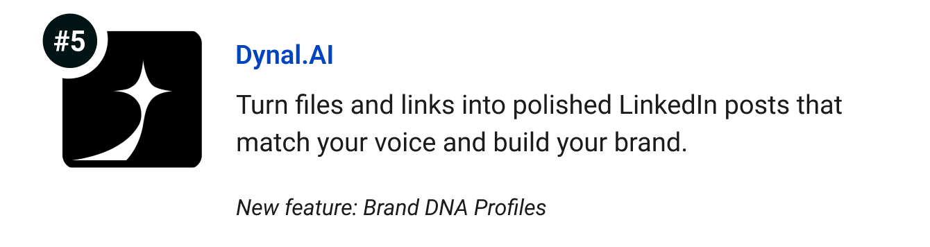 Dynal.AI - Turn files and links into polished LinkedIn posts that match your voice and build your brand.