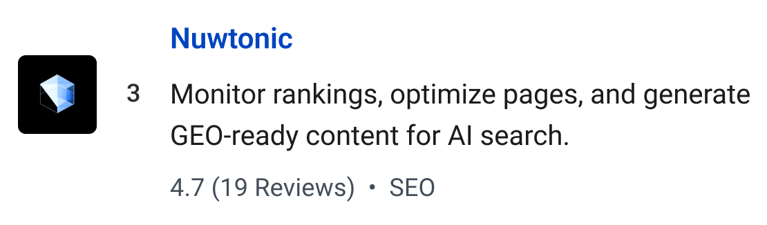 Nuwtonic: Monitor rankings, optimize pages, and generate GEO-ready content for AI search.