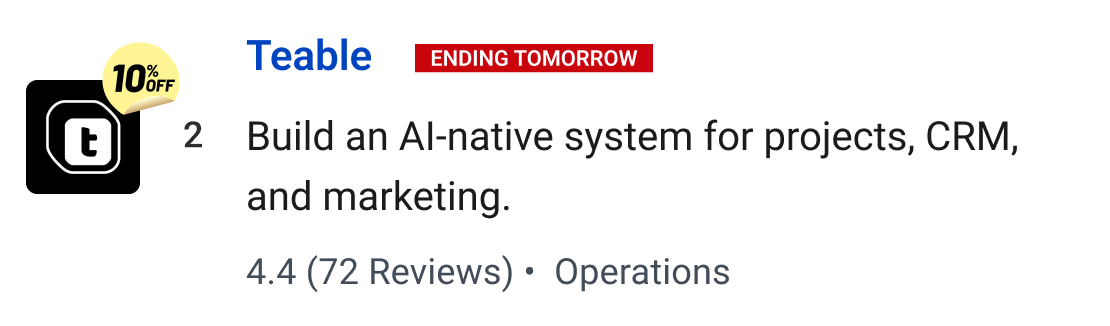 Teable: Build an AI-native system for projects, CRM, and marketing.