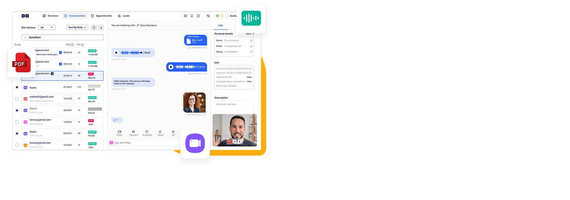 Use AI and live chat together Handle FAQs with Ooni, Consolto’s AI chatbot, or transfer chats and calls to live agents with built-in audio, file, and image support.