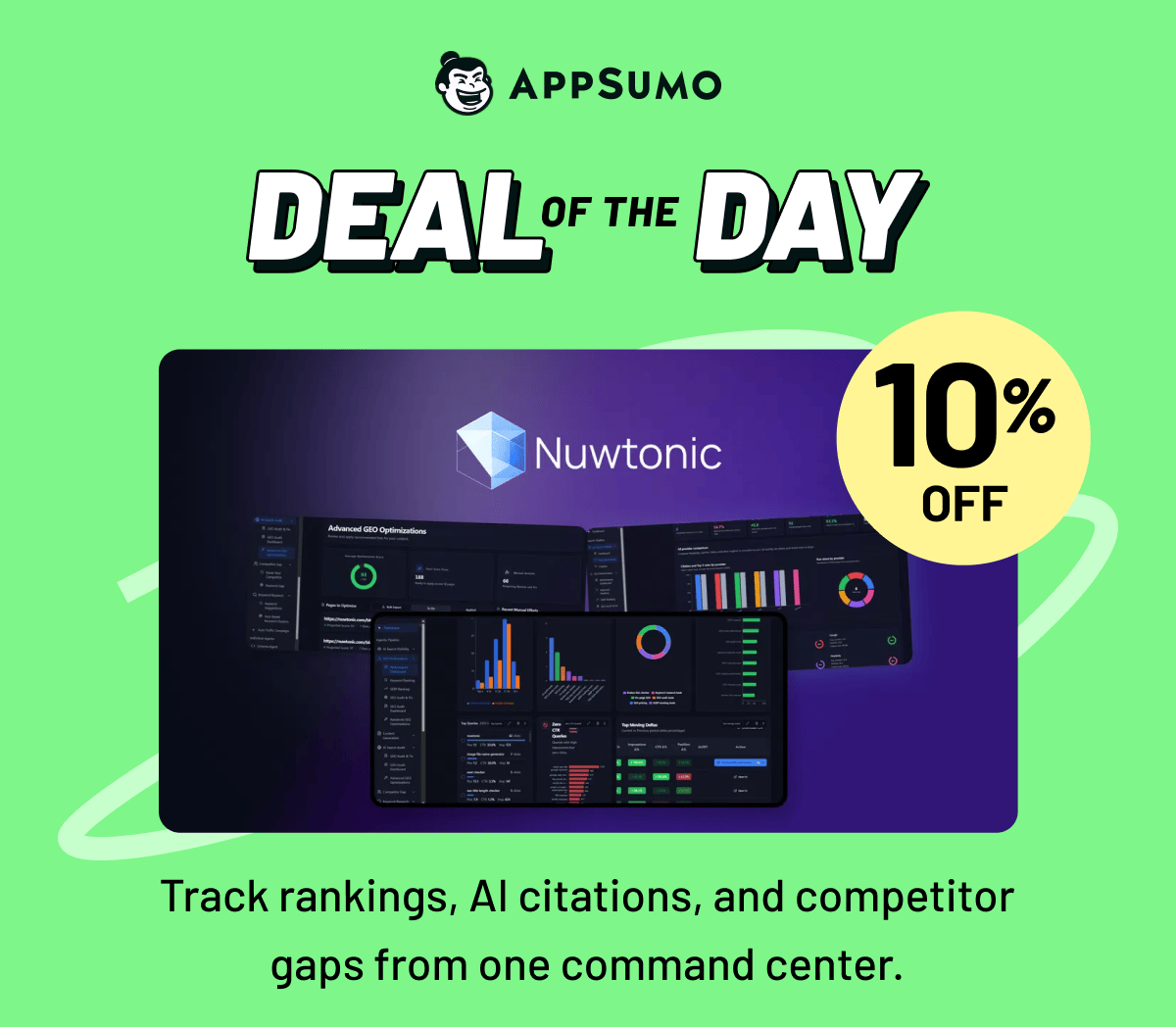 Deal of the day: Nuwtonic. Track rankings, AI citations, and competitor gaps from one command center.