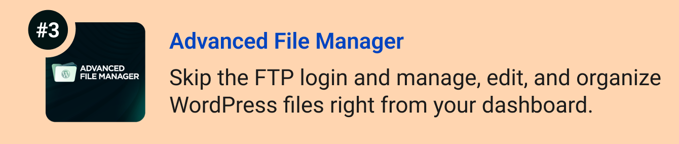 Advanced File Manager - Skip the FTP login and manage, edit, and organize WordPress files directly from your dashboard.