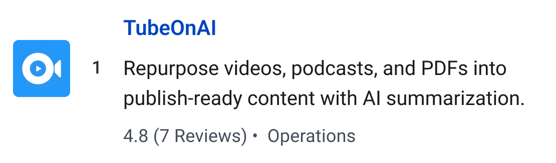 TubeOnAI: Repurpose videos, podcasts, and PDFs into publish-ready content with AI summarization.