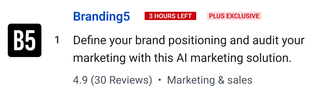 Branding5: Define your brand positioning and audit your marketing with this AI marketing solution.