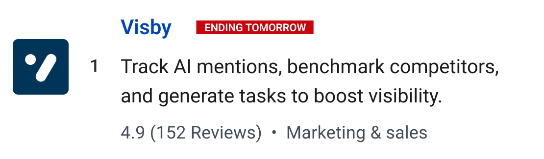 Visby: Track AI mentions, benchmark competitors, and generate tasks to boost visibility.
