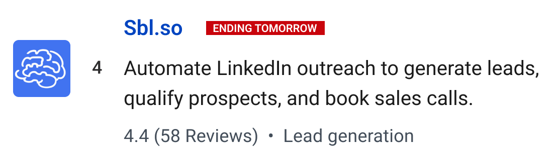 Sbl.so (ending tomorrow) Automate LinkedIn outreach to generate leads, qualify prospects, and book sales calls.