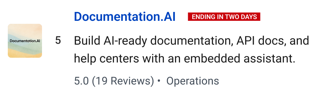 Documentation.AI: Build AI-ready documentation, API docs, and help centers with an embedded assistant.