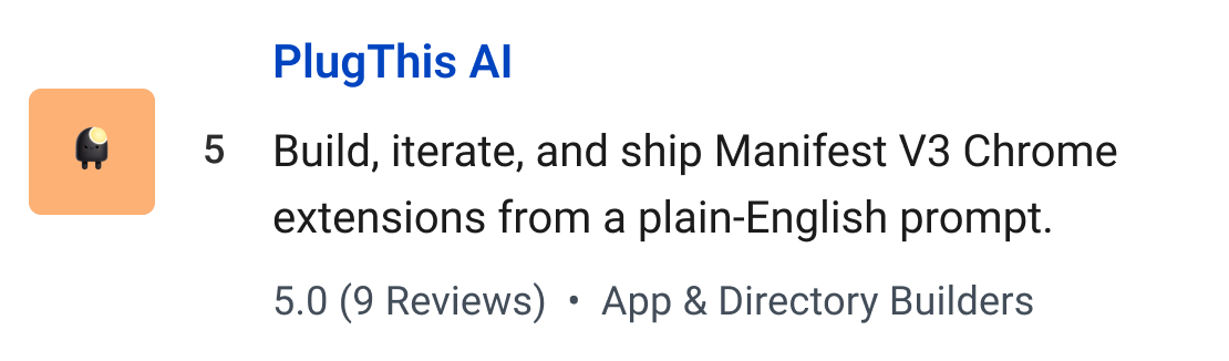 PlugThis AI: Build, iterate, and ship Manifest V3 Chrome extensions from a plain-English prompt