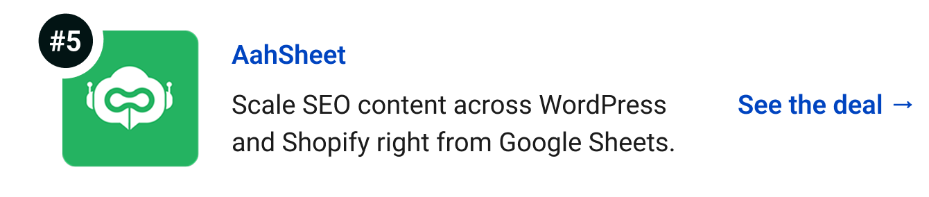 AahSheet - Scale SEO content across WordPress and Shopify right from Google Sheets. See the deal →