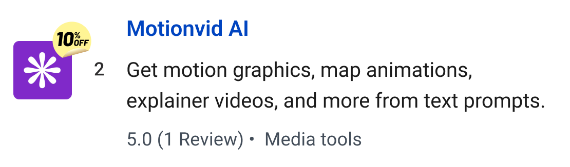Motionvid AI: Get motion graphics, map animations, explainer videos, and more from text prompts.