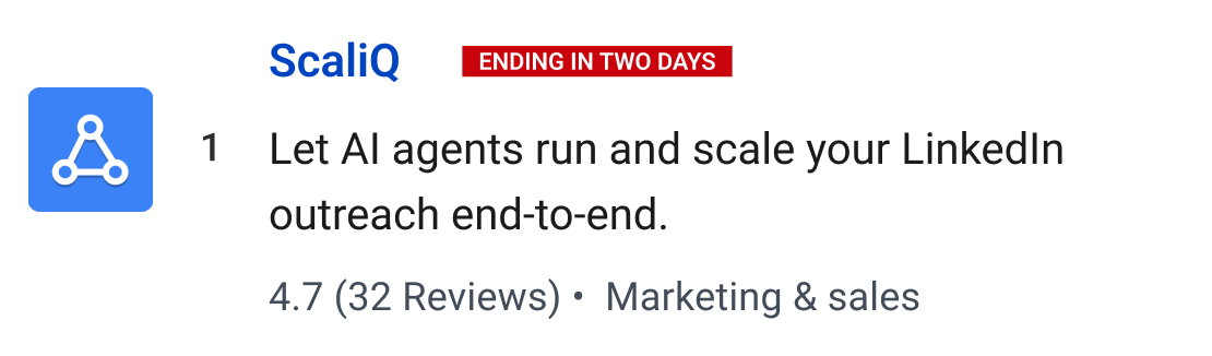 ScaliQ (Ending in two days): Let AI agents run and scale your LinkedIn outreach end-to-end.