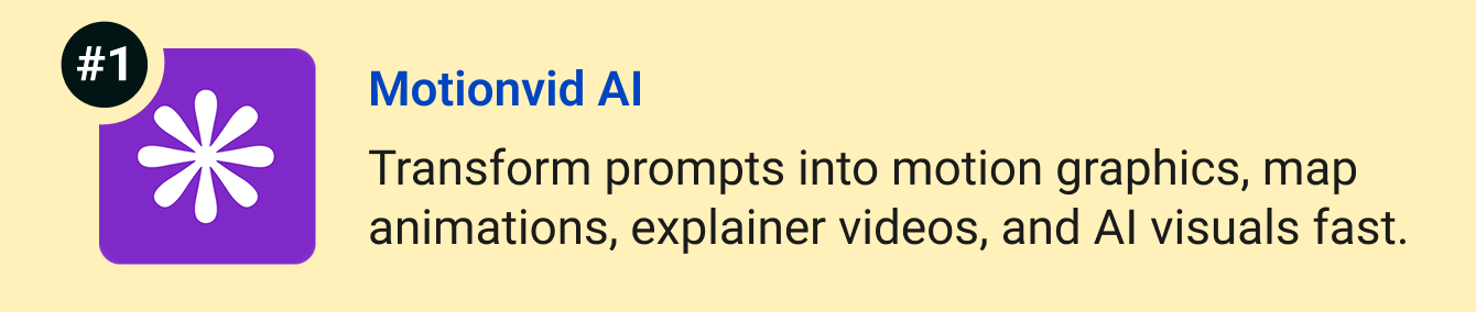 Motionvid AI - Transform prompts into motion graphics, map animations, explainer videos, and AI visuals in minutes.