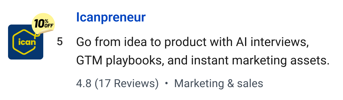 Icanpreneur: Go from idea to product with AI interviews, GTM playbooks, and instant marketing assets.