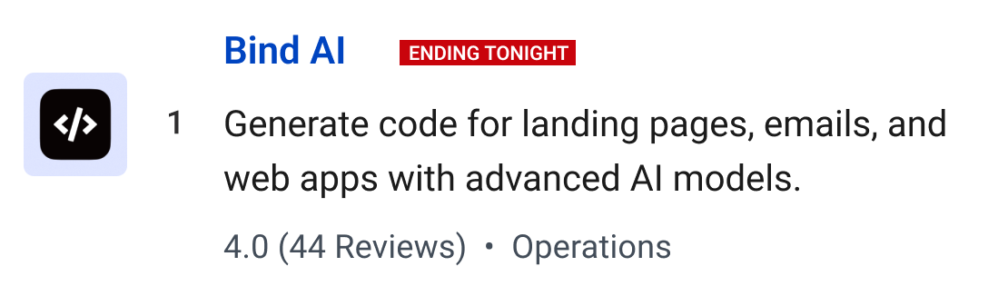 Bind AI: Generate code for landing pages, emails, and web apps with advanced AI models.