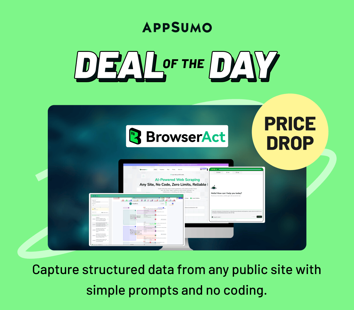 Capture structured data from any site with simple prompts and no coding.