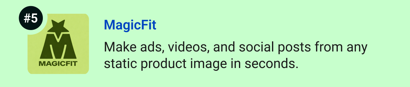 MagicFit - Make ads, videos, and social posts from any static product image in seconds.
