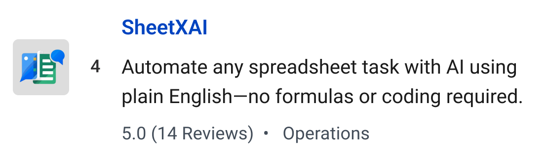 SheetXAI: Automate any spreadsheet task with AI using plain English—no formulas or coding required.