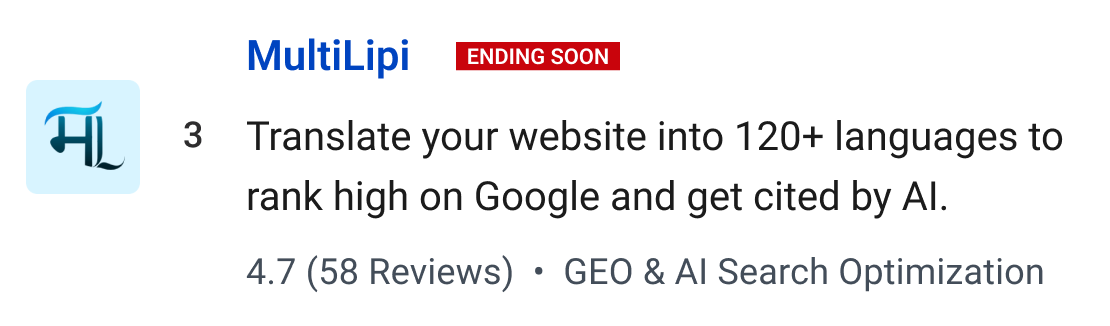 MultiLipi (Ending soon): Translate your website into 120+ languages to rank high on Google and get cited by AI.