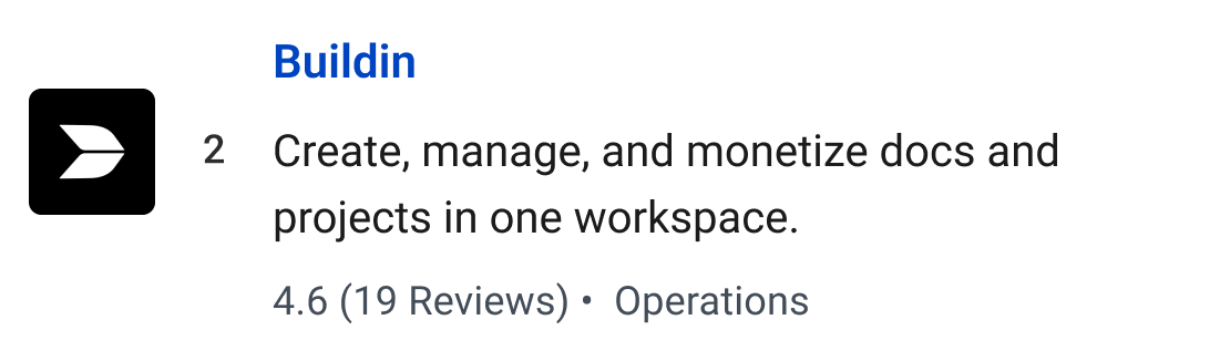 Buildin: Create, manage, and monetize docs and projects in one workspace.