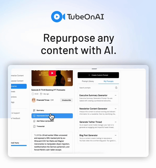 TubeOnAI: Repurpose any content with AI.