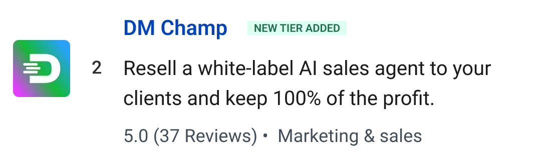 DM Champ: Resell a white-label AI sales agent to your clients and keep 100% of the profit