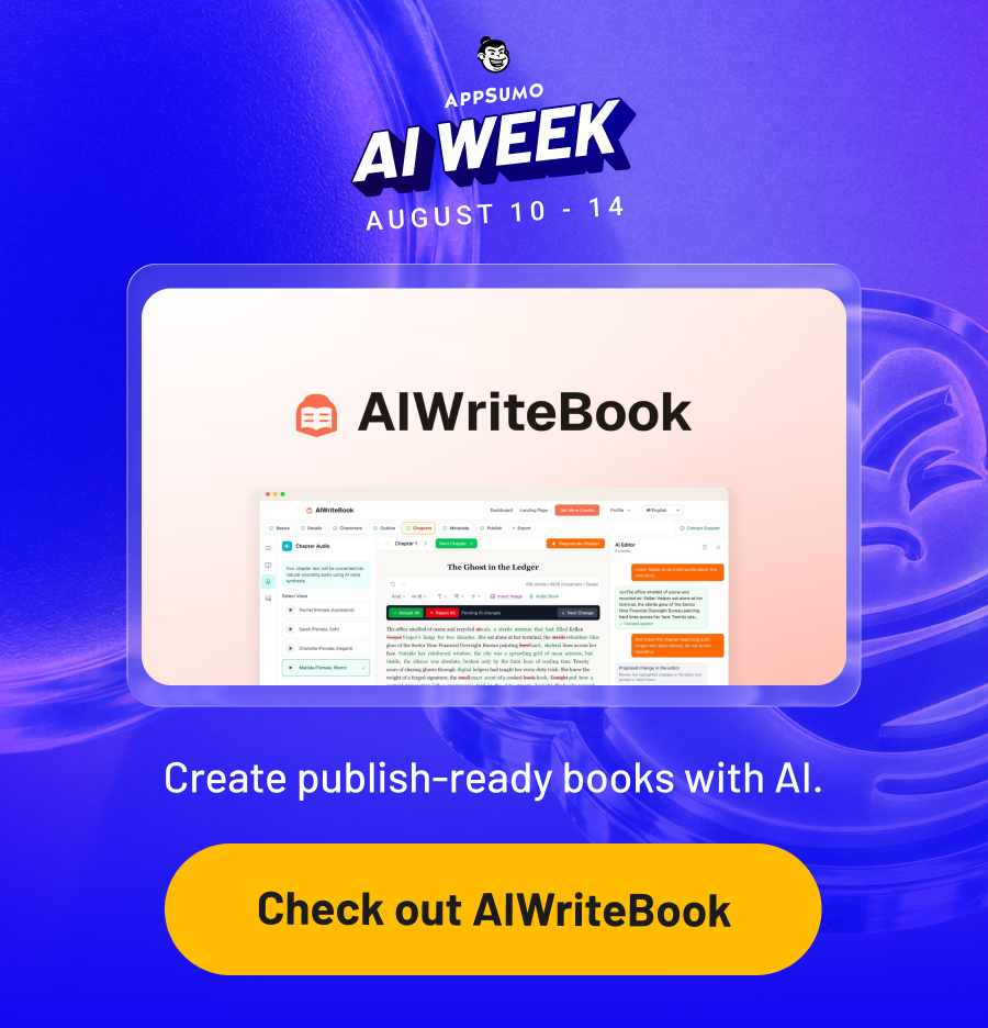 AppSumo AI Week August 10 - 14. AIWriteBook