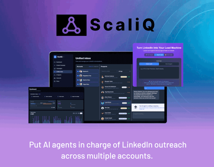 ScaliQ: Leaving soon, gone in 2 days: Put AI agents in charge of LinkedIn outreach across multiple accounts.
