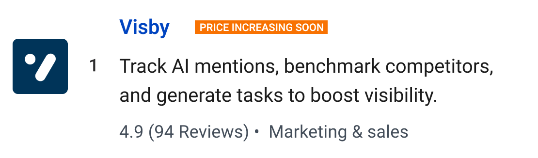 Visby: Track AI mentions, benchmark competitors, and generate tasks to boost visibility.
