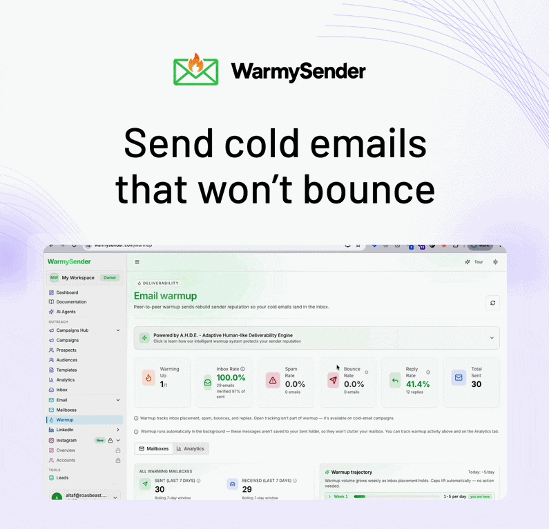 WarmySender: Send cold emails that won’t bounce