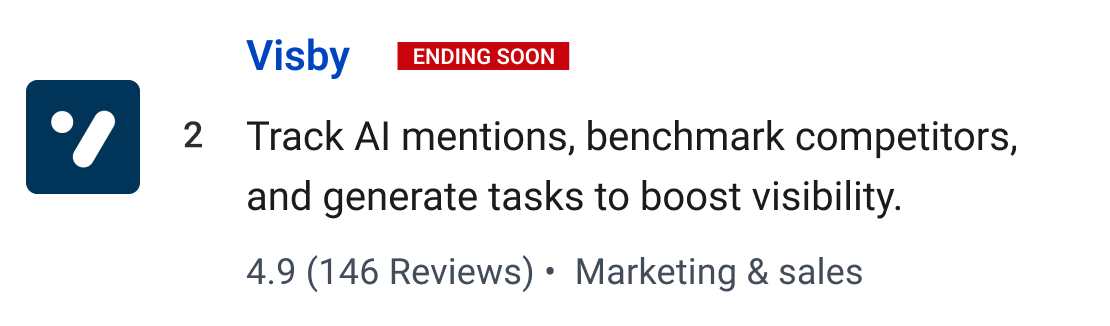 Visby: Track AI mentions, benchmark competitors, and generate tasks to boost visibility.