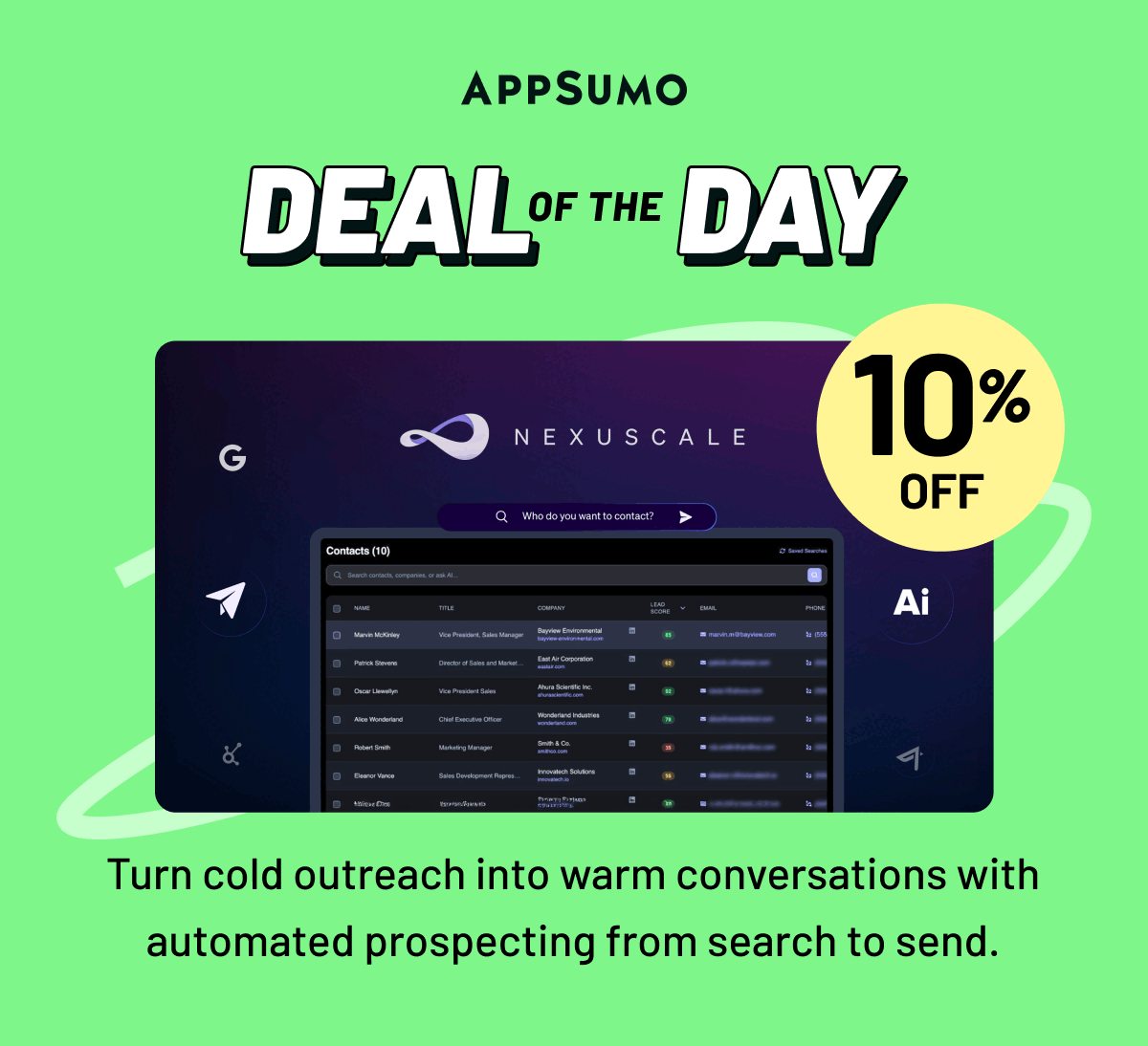 Deal of the Day: Nexuscale AI. Turn cold outreach in warm conversations with automated prospecting from search to send