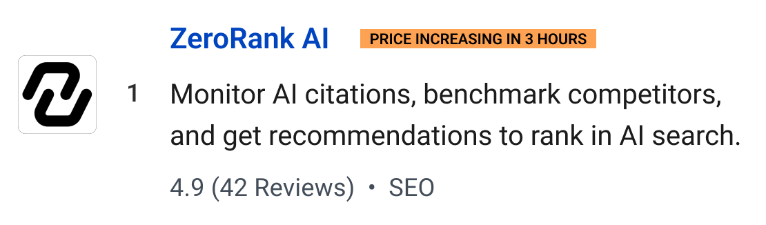 ZeroRank AI (Price increasing in 3 hours): Monitor AI citations, benchmark competitors, and get recommendations to rank in AI search.