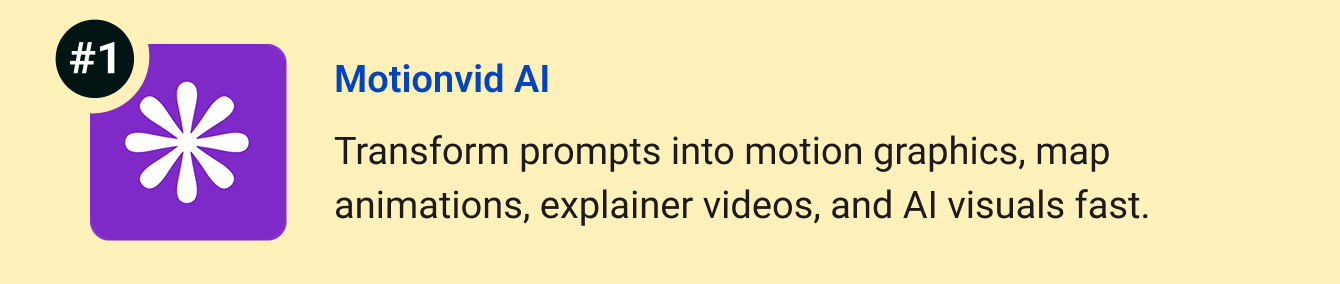 Motionvid AI - Transform prompts into motion graphics, map animations, explainer videos, and AI visuals in minutes.