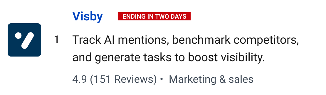 Visby: Track AI mentions, benchmark competitors, and generate tasks to boost visibility.