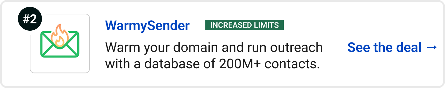 WarmySender (Increased limits) - Warm your domain and run outreach with a database of 200M+ contacts. See the deal →